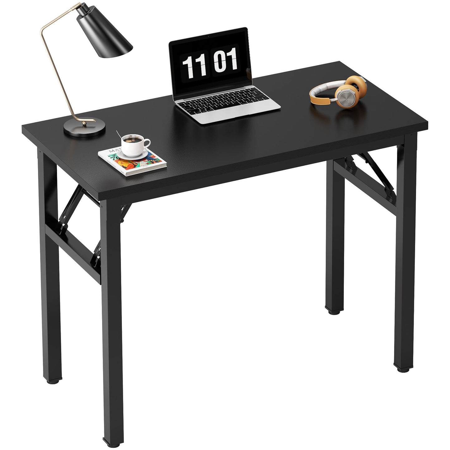 Need 31.5 Inch Folding Computer Desk for Small Spaces, Black Study Foldable Writing Table for Home Office, Bedroom, Dorm Room & Student, No Assembly