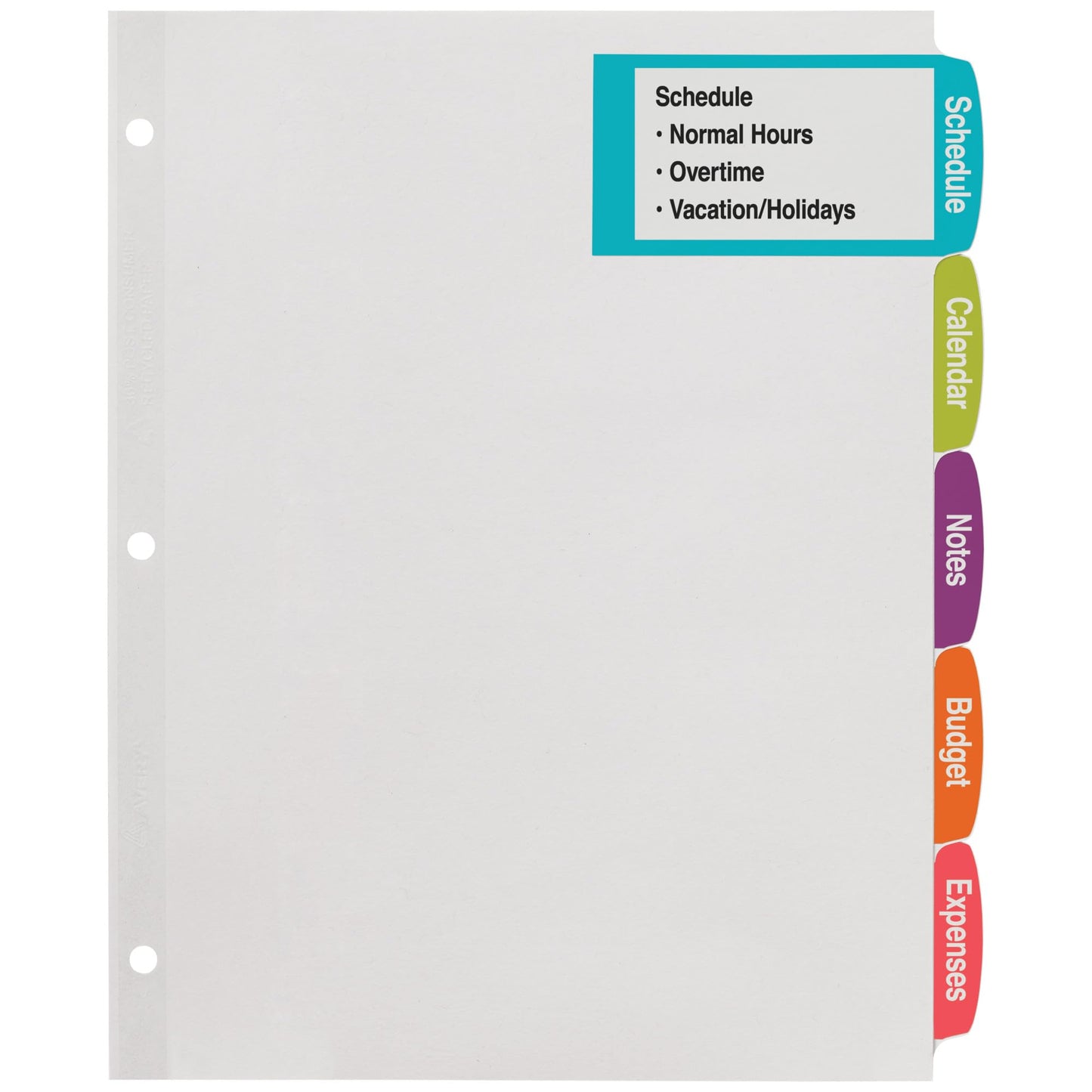 Avery Big Tab Printable Large White Label Dividers for 3 Ring Binders, 5 Tabs per Set, White, Great for Office Supplies, School Supplies, Organizing, and More (20 Sets of 14440)