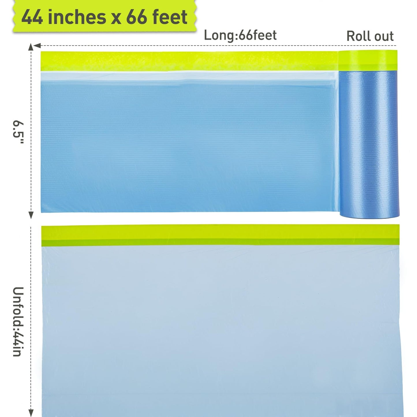Tangibay Pre-Taped Masking Film for Painting - 44" x 66' Painters Plastic Sheeting with Automotive Paint Tape and Drape for Covering Cars, Walls, Windows and Furniture Protection (12 Rolls)