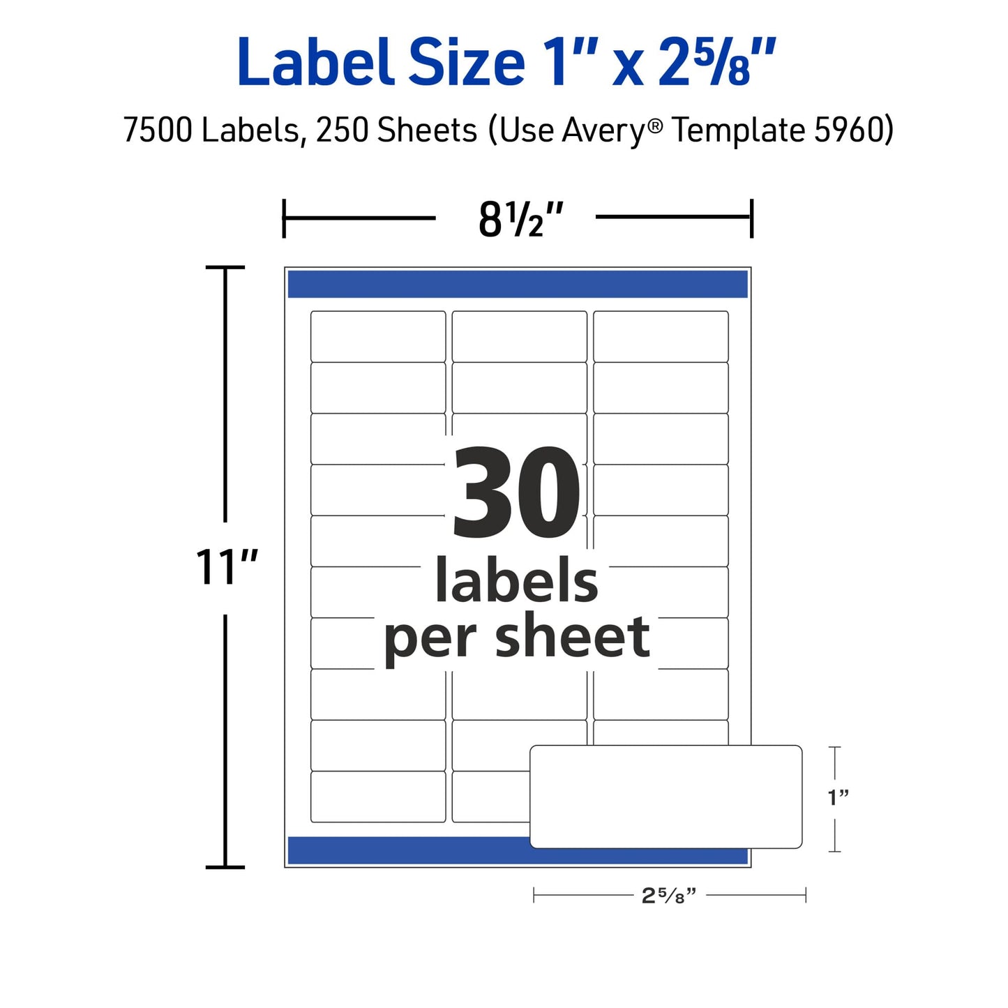 Avery Easy Peel Printable Address Labels with Sure Feed, 1" x 2-5/8" Customizable Stickers, White, 7,500 Blank Mailing Labels, Great for Mailing, Shipping, and More (5960)