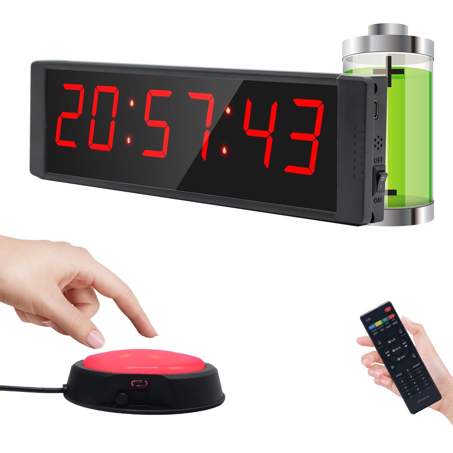 Ousmile Large Stopwatch with Start/Stop Button, LED Digital Timer with Remote, Countdown Clock with Buzzer, Gym Clock for Home Gym, Interval Timer for Workout