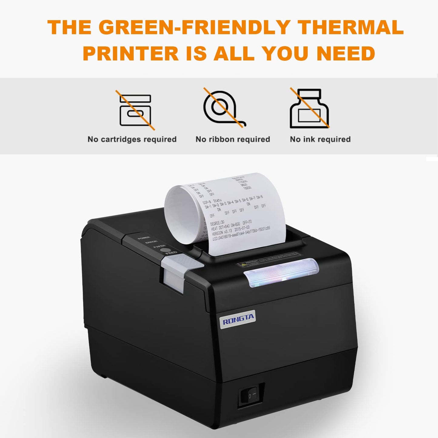 Rongta POS Printer, 80mm Thermal Receipt Printer, Restaurant Kitchen Printer with Auto Cutter, USB Serial Ethernet Interface, ESC/POS Command, Support Cash Drawer for Windows/Mac/Linux(RP850)