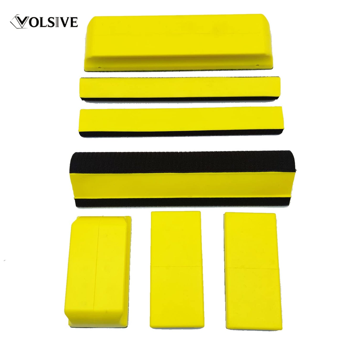 VOLSIVE 7pcs Hand Sanding Block Set, Rectangle Handheld Sanding Pad, Hook and Loop Interchangeable Assorted Shapes, for Sanding or Polishing in Auto Body and Paint Shops - Yellow