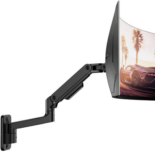 ARES WING Wall Mount Monitor Arm for 17-49 Inch Ultrawide Screens, Heavy Duty Single Monitor Mount Holds 44 lbs, Fully Adjustable Gas Spring Wall Mount, 75x75/100x100 VESA Mount, Black