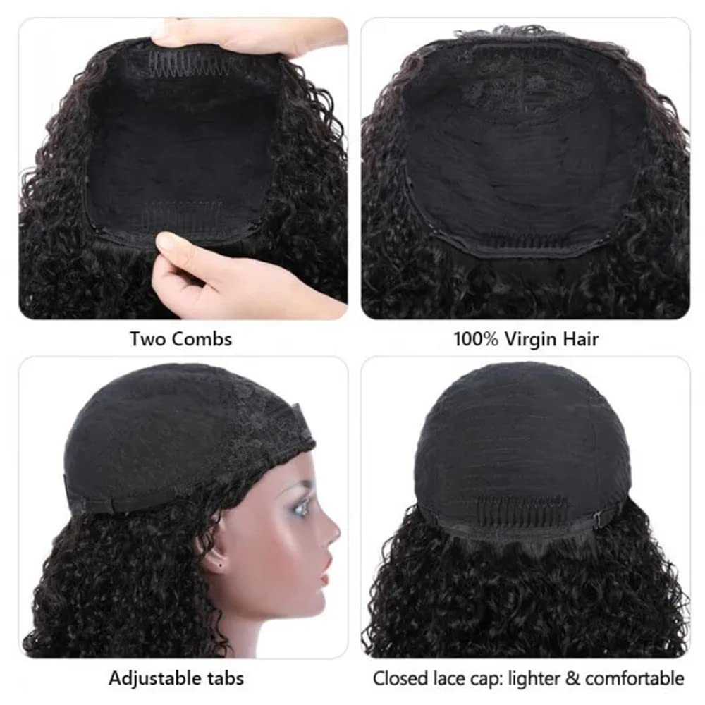 Nadula Hair Afro Kinky Curly Half Wigs Human Hair for African American Women, 100% Virgin Human Hair Headband Curly 3/4 Half Wigs Glueless Wear and Go Beginner and Friendly 180% Density 16 Inch