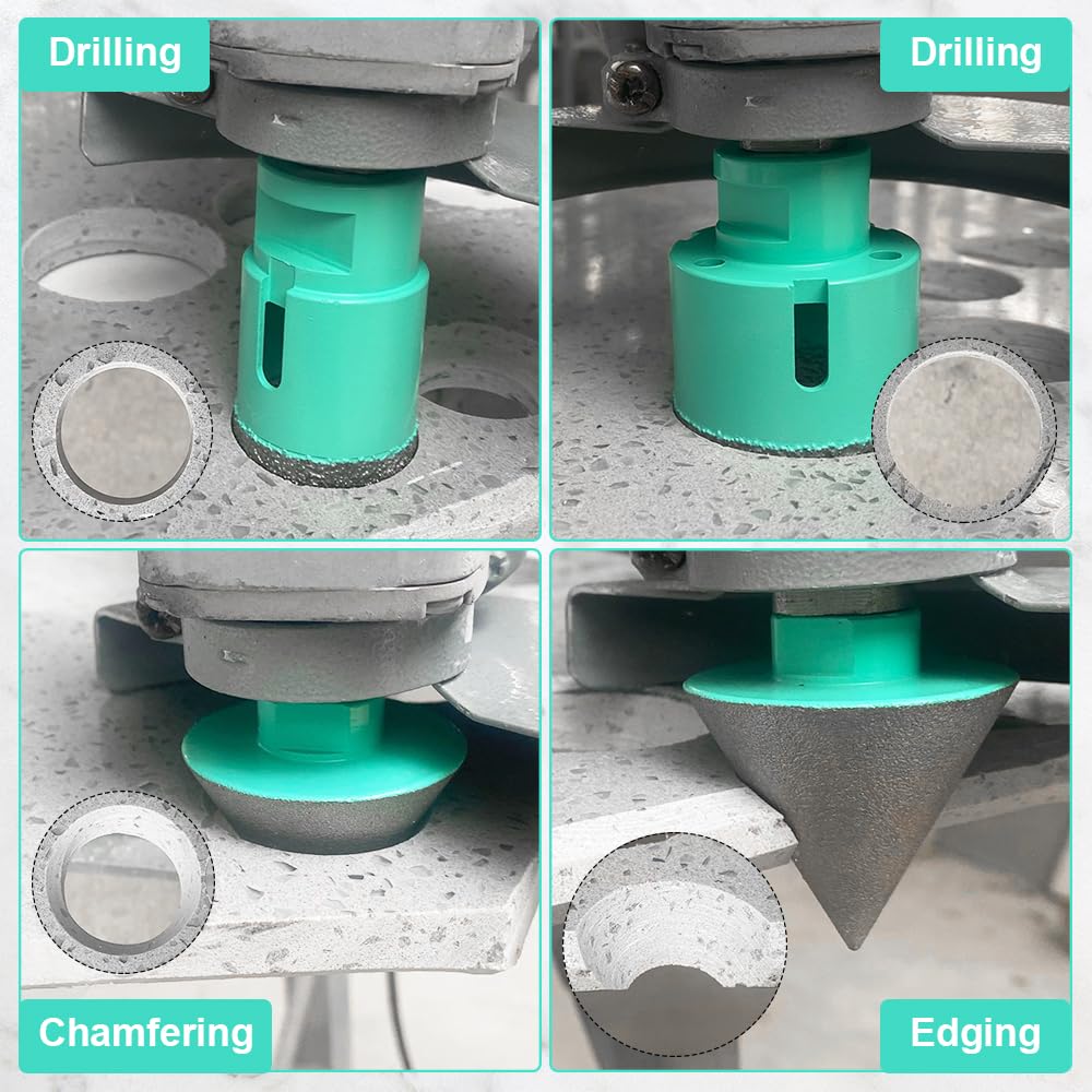LEKOMESH Diamond Core Drill Bits Set 8pcs Tile Hole Saw Kit for Porcelain Tile Ceramic Marble Brick Concrete with 5/8-11 Thread(6/6/20/25/35/50mm+50mm Beveling Chamfer Bit+Triangle Shank Adapter)