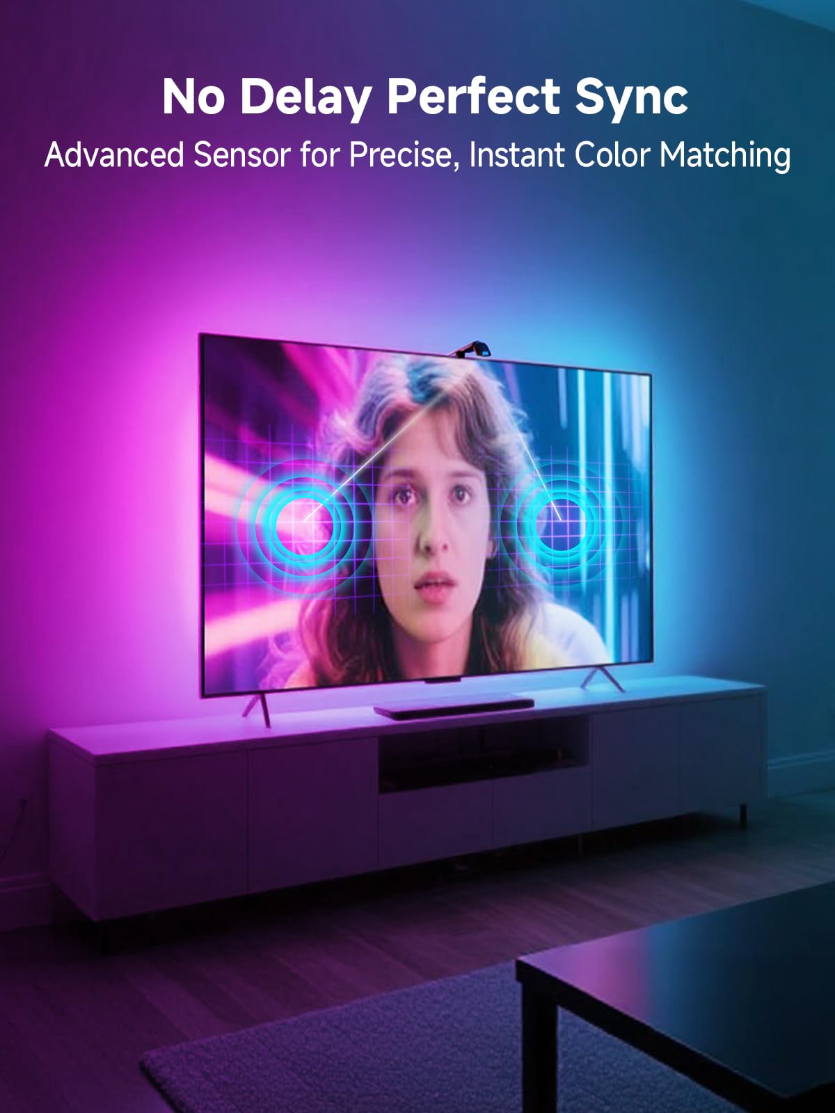 GIPOYENT TV LED Backlight with Camera, 20.34FT RGB Lights Sync to Screen for 65–100 Inch TVs, Smart App Control, Music Sync Color Changing LED Strip Lights for Gaming, Movies, Bedroom