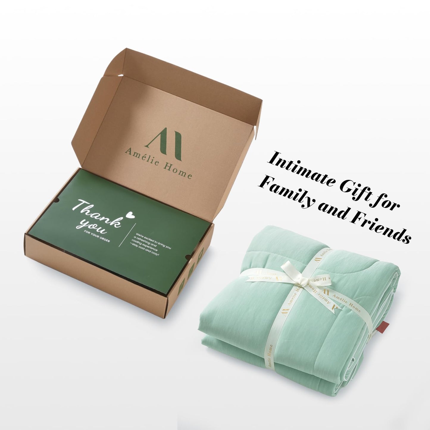Amélie Home Cooling Comforter Twin Size, Reversible Lightweight Cooling Blanket for Hot Sleepers, Q-Max 0.43 Summer Breathable Cooling Quilt for Night Sweats, 68" x 90", Heather Mint Green