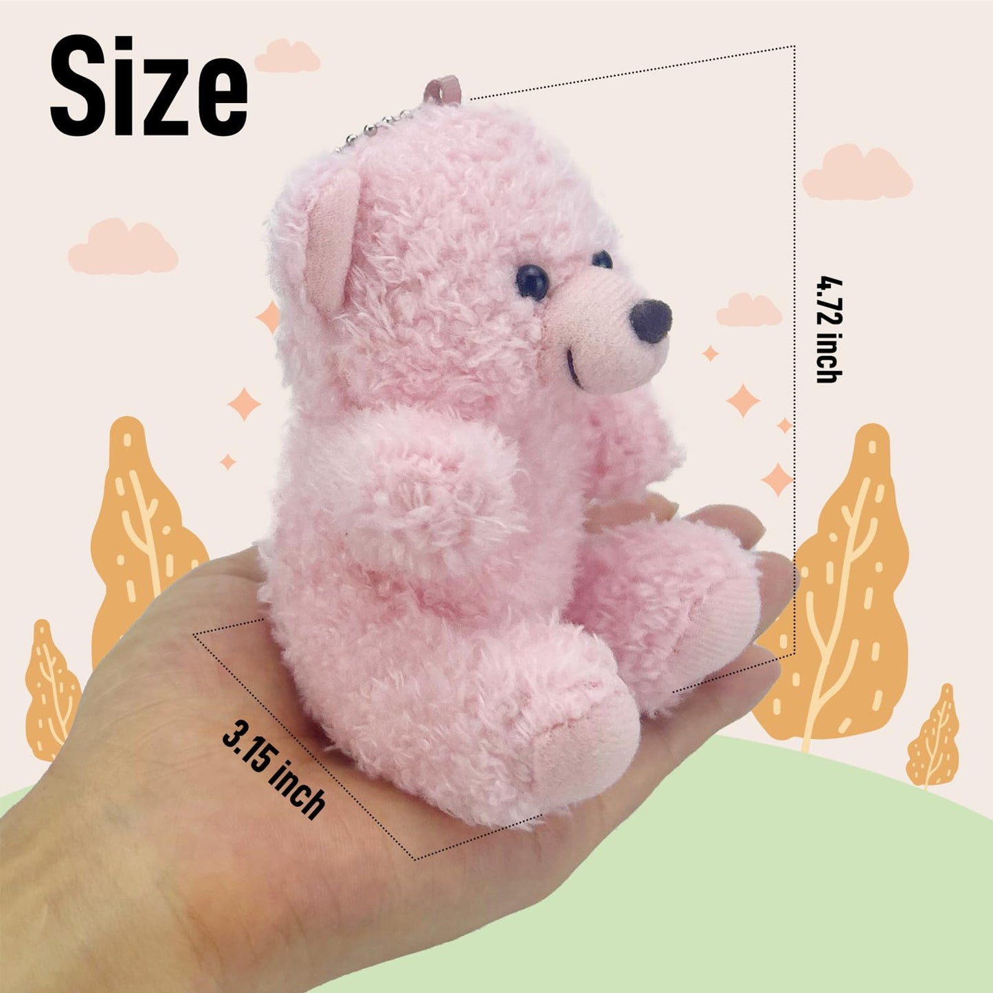 YJUBAOA 12 Pieces Mini Teddy Bear Bulk,4 inch Small Stuffed Animal Toy, Soft Plush Mini Teddy Bears for DIY Keychain Baby Shower Party Favors Graduation Keychain Bag Charm Supplies (Pink+Brown+White)