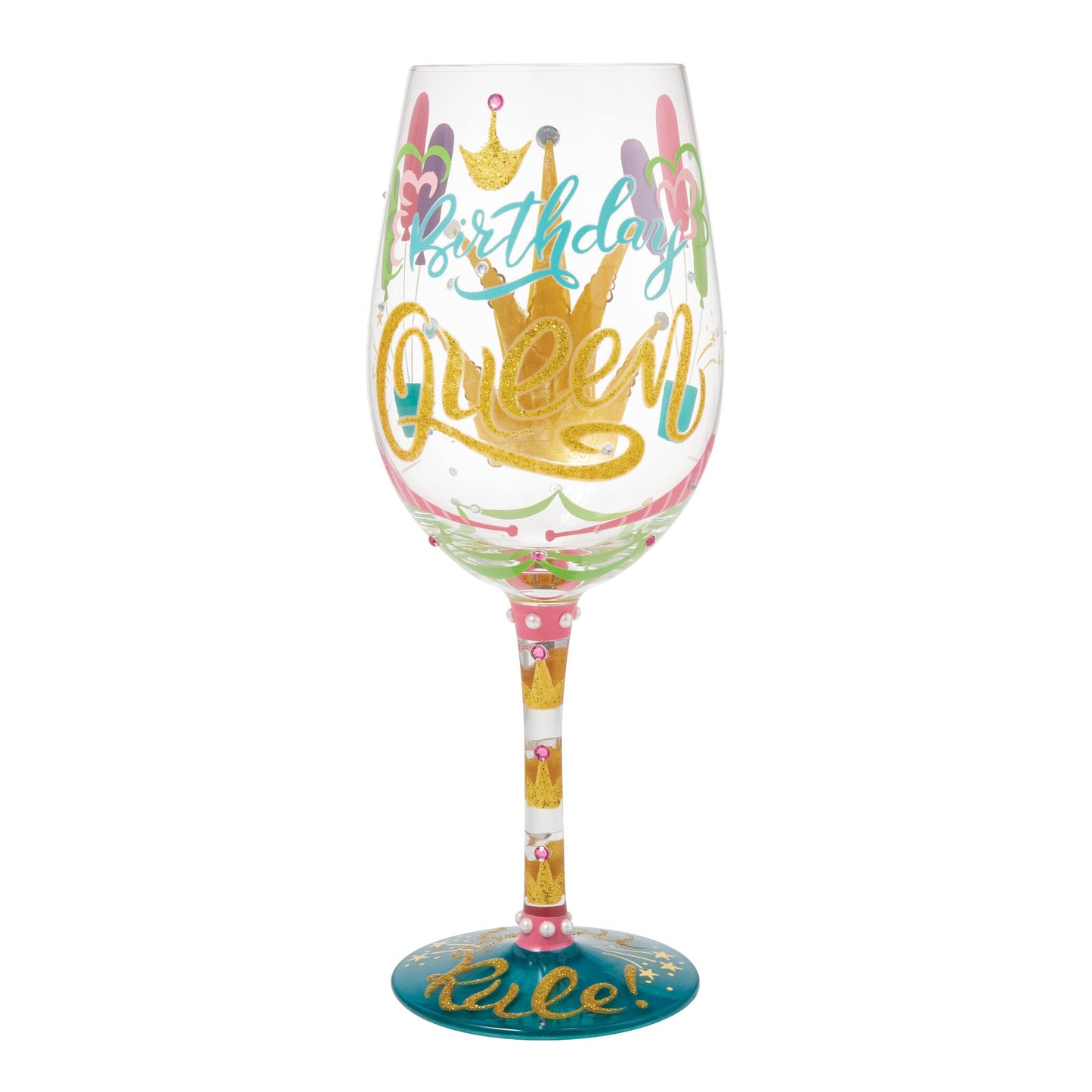 Enesco Lolita Designs Birthday Queen You Rule Hand-Painted Artisan Wine Glass, 15 Ounce, Multicolor