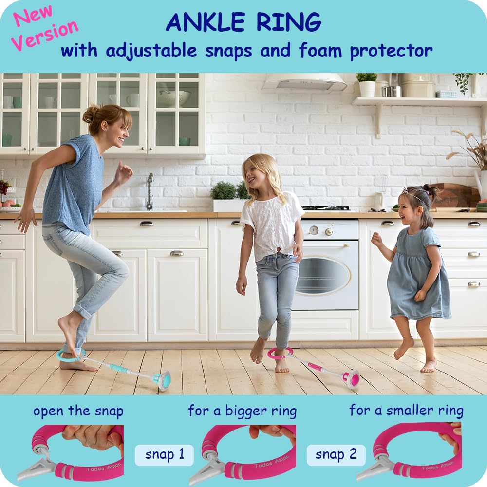 Todos Aman Rocket Flashing LED Ankle Skip Fun Cool Jumping Gift for Ages 5 6 7 8 9 10+ Kids NO Battery Charging Needed Family Exercise Fitness Coordination Balance Extra Energy Burning (Blue & Pink, 2Pk)