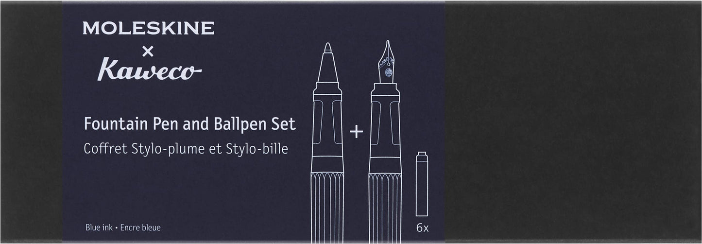 Moleskine x Kaweco, Fountain Pen and Ballpen Set, Medium Nib/1.0mm Point, Blue with Blue Ink