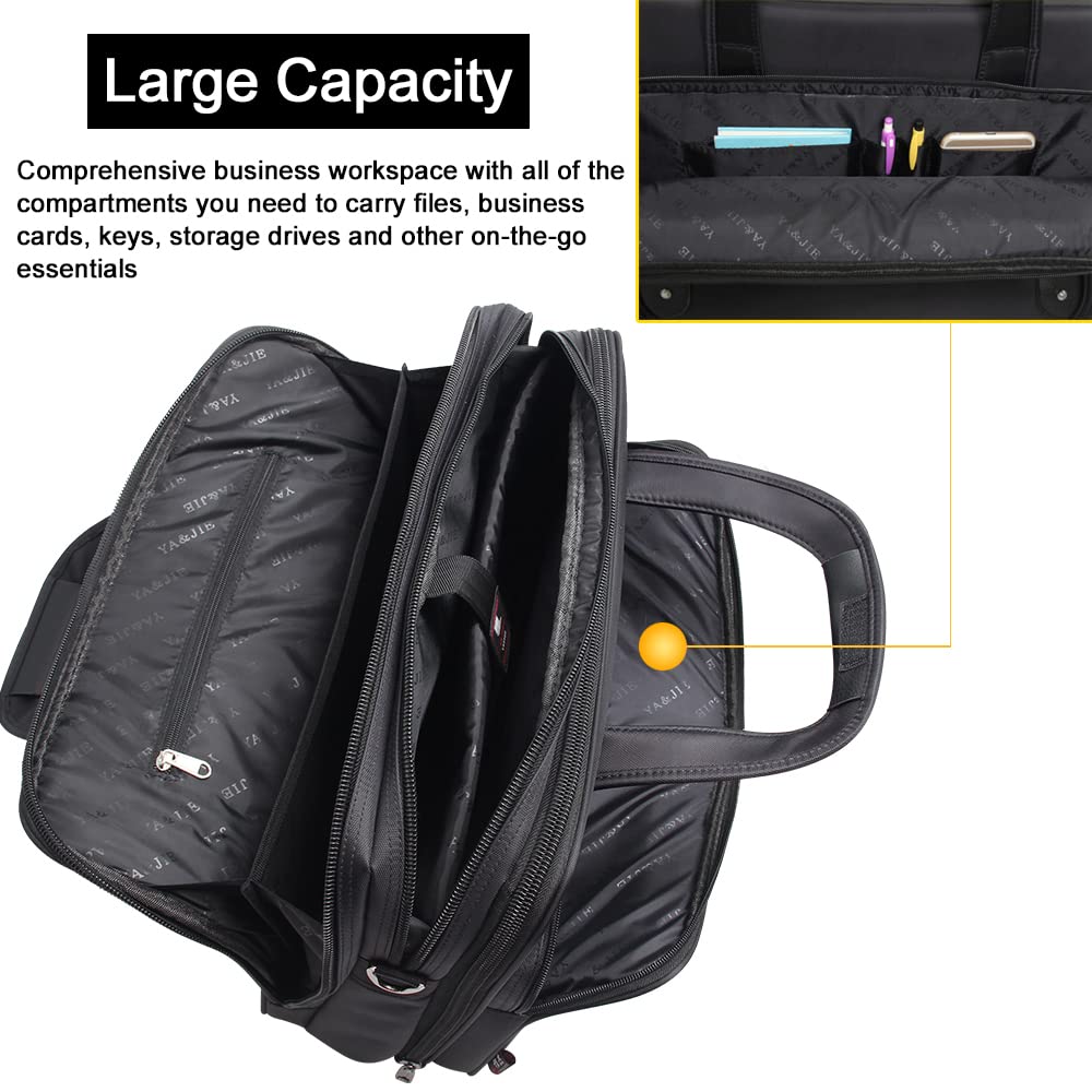 Large Briefcases For Men Canvas Tote Bag Laptop Case 19 Inch Computer Bag Work Bags Business Mens Bag Office Carrying Cases Messenger Bag Book Bag Black (X-Large Size