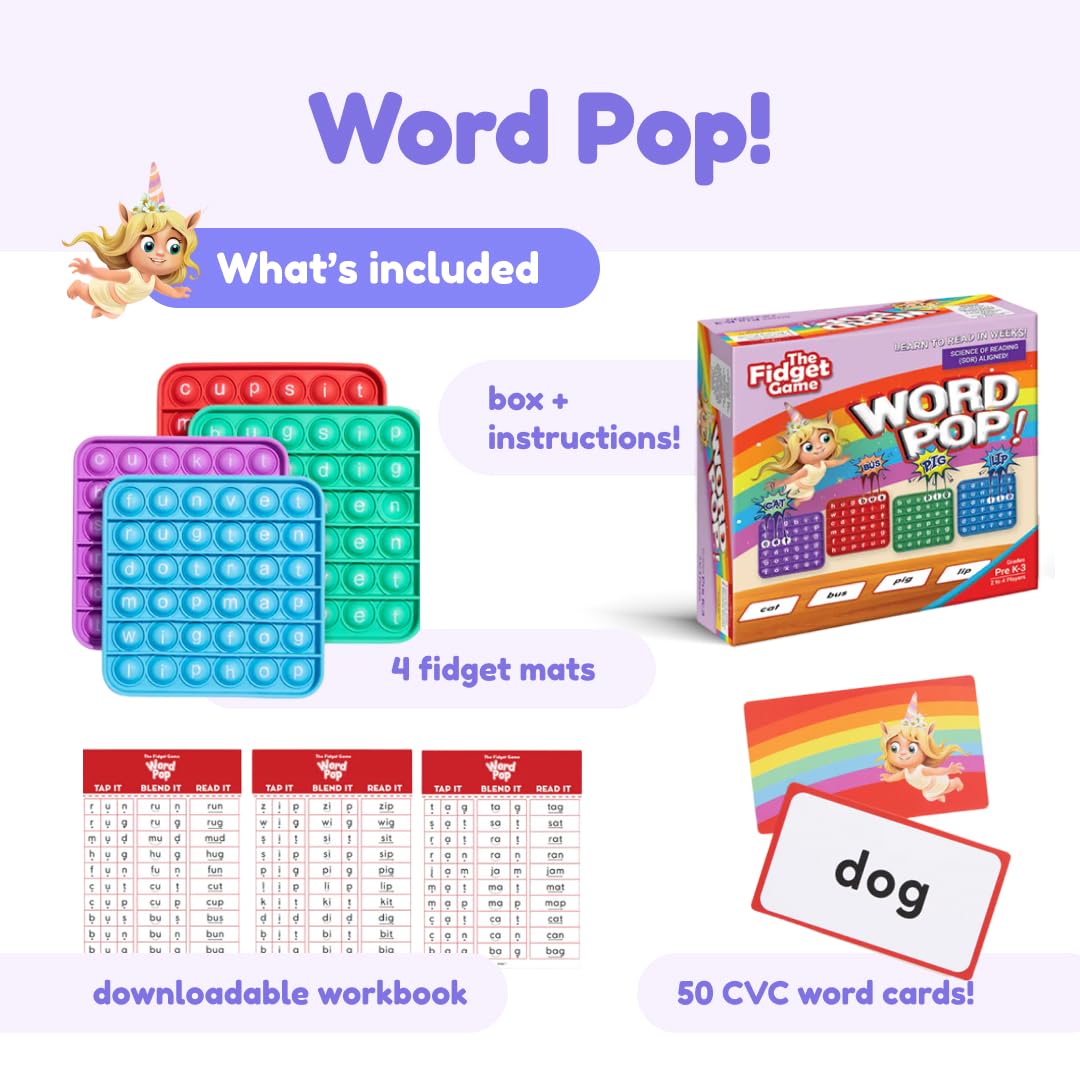 The Fidget Game Ultimate Reading Bundle - Flashcards and Pop Fidget Toys for Kids Pre-K to Third Grade - Learning Activities and Games for High-Frequency Dolch Sight Words - Includes Mats and Dice