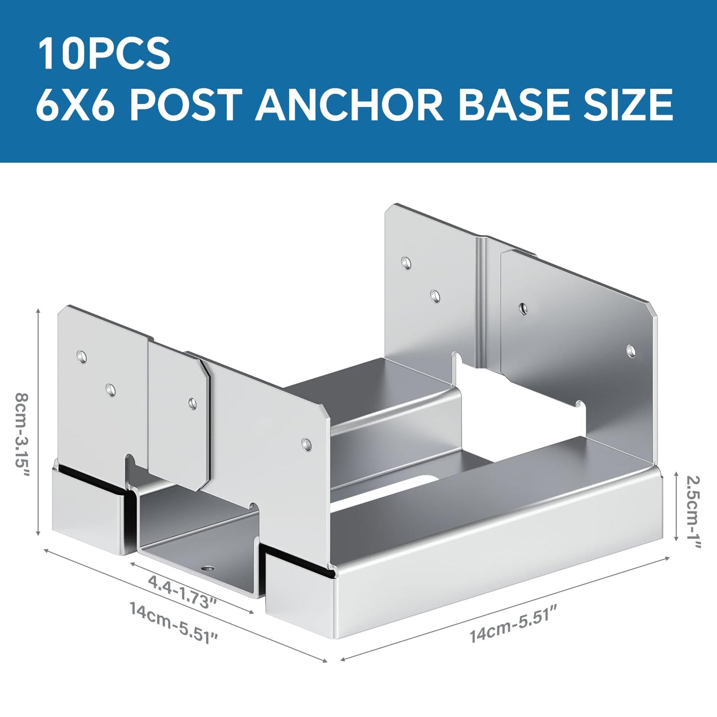 6x6 Galvanized Post Base for Concrete, 10 Pack Post Deck Base Anchor for 5.5x5.5 Wood, Post Base Holder with 1" Standoff for Deck Gazebo Pergola Porch, Includes 10 Fastener & 100 Screws
