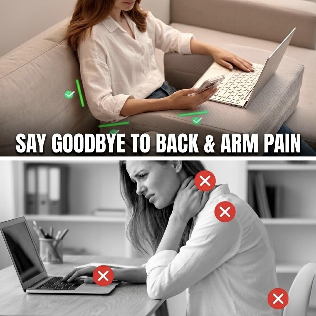 SafeSprings Laptop Pillow for Bed & Couch – 24" Lap Desk with High Density Foam, 16" Leg Spacing, Arm Rests, Side Pockets, 2 Washable Covers | Gaming, Reading, Steam Deck, Switch