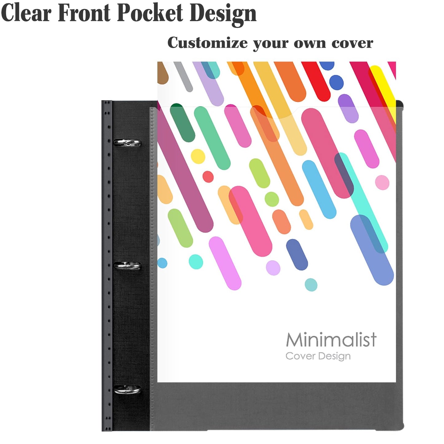INFUN 1 Inch Telescoping 3 Ring Binder - 12 PCS-Black, Flexible Binders with Customizable Front Cover and Clear Catalog Pocket,1 inch Binders 3 Ring, 225 Sheet Capacity