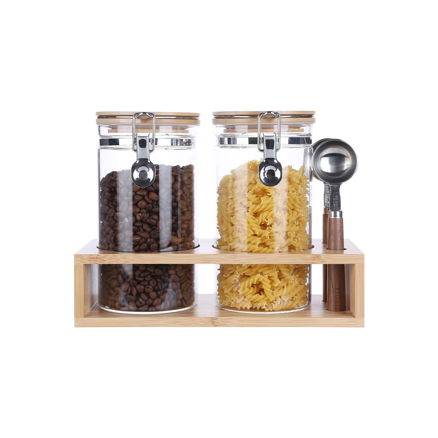 KKC Glass Coffee and Sugar Containers with Airtight Hinged Lids,Sealed Glass Jar Canisters with Scoops for Ground Coffee,Beans,Loose Leaf Tea,Nuts,Matcha,40 Fl oz