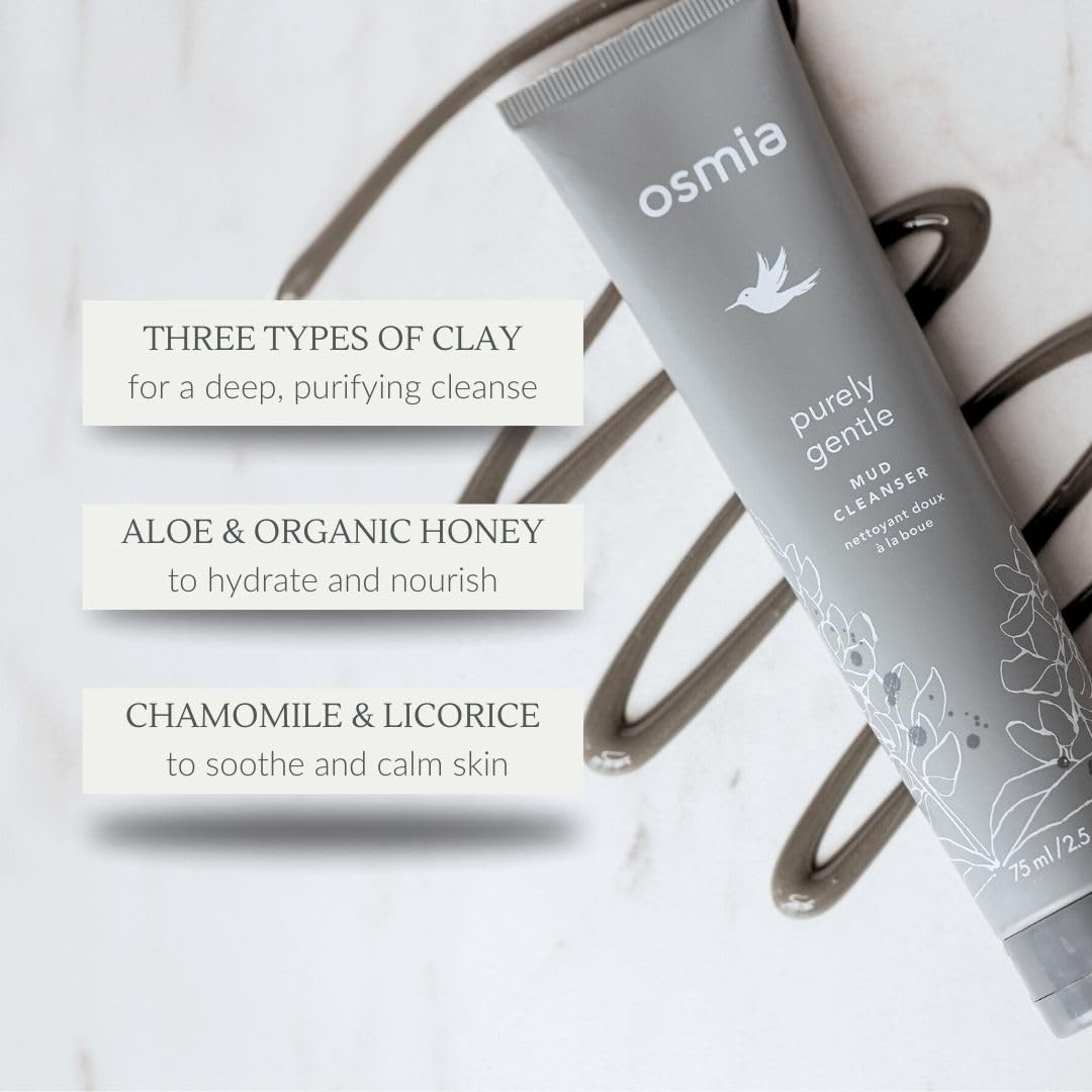 Osmia - Natural Purely Gentle Mud Cleanser | Clean Beauty For Healthy Skin (2.5 fl oz | 75 ml)