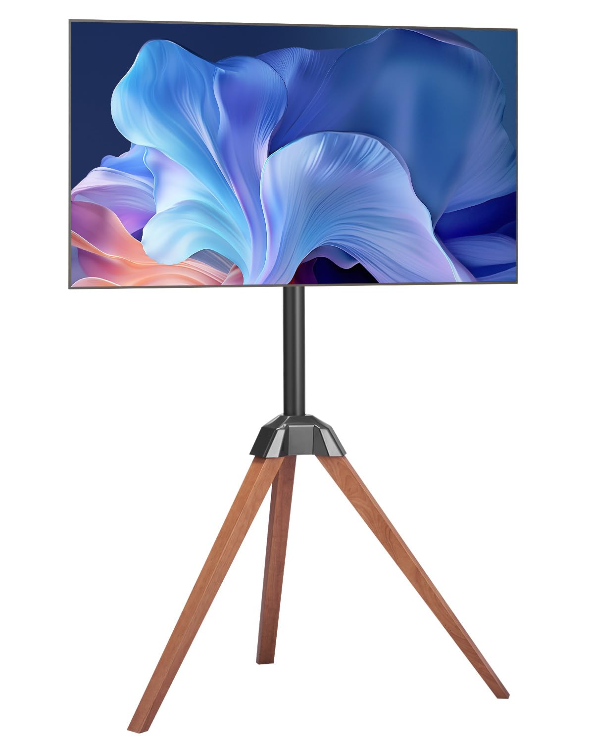 VEVOR Tripod Easel TV Stand, for 40-65 inch Flat Screen/Curved TVs Up to 99 lbs, 18° Left-Right Rotation Portable TV Stand with Oak Wood Legs, for Bedroom, Living Room, Studio, MAX VESA 600 x 400 mm