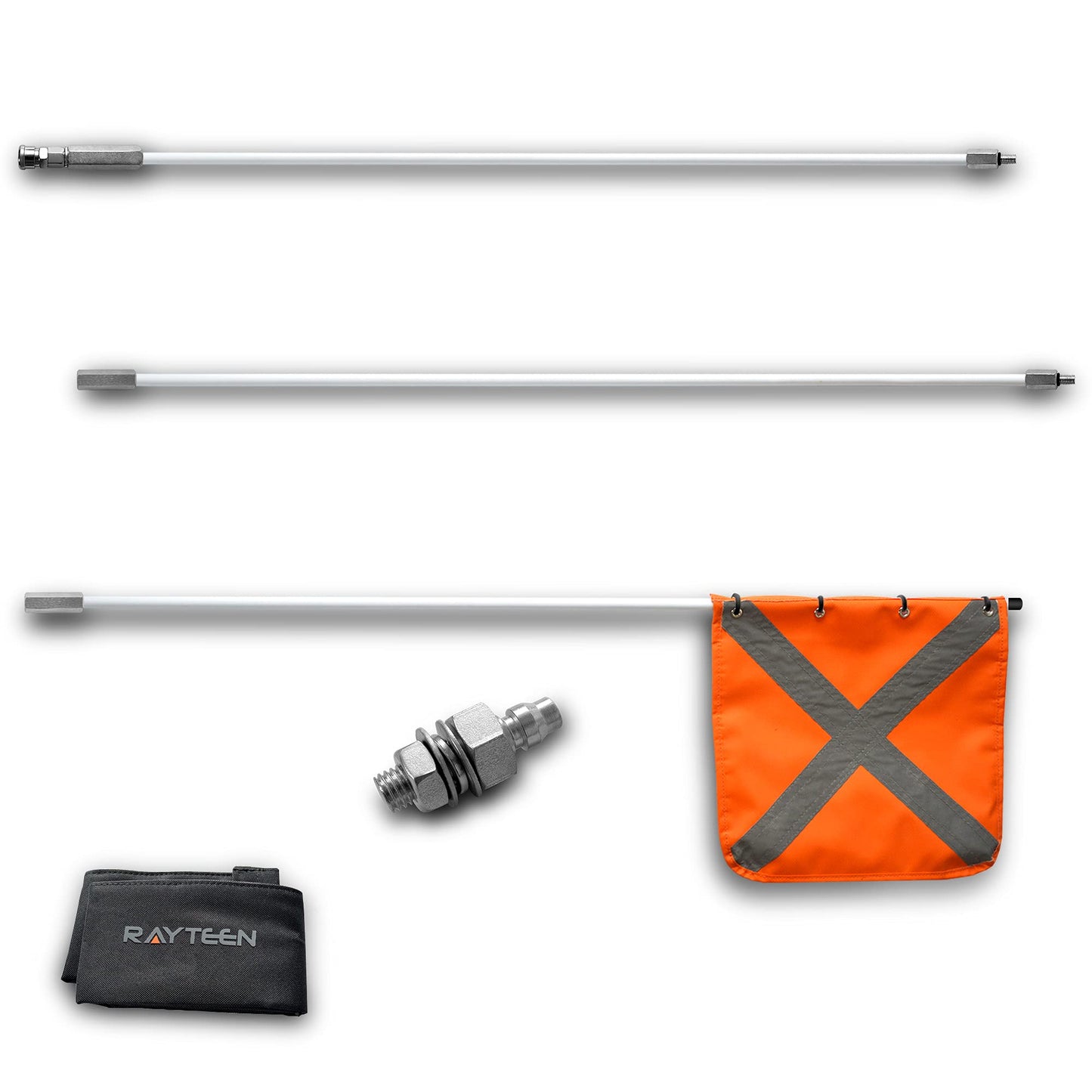 RAYTEEN Safety Flag with Carry Bag, Inc. Quicker Connector Base & 11.8" x11.8" Heavy Duty PVC Reflective Flag, Suit for ATV, UTV, Offroad, Jeep & Truck. Can be Used as 3.3'，6.6‘ or 10’.
