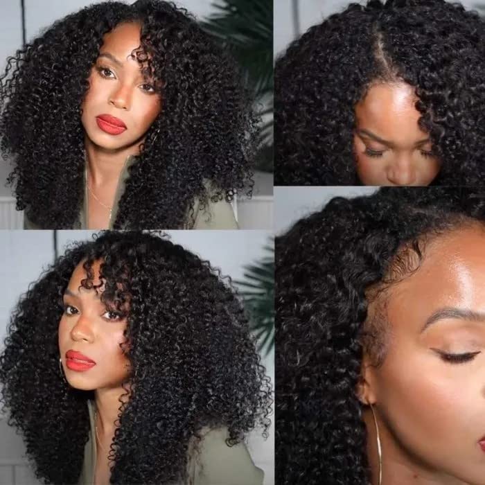 Nadula V Part Kinky Curly Wigs Human Hair No Leave Out Upgraded U Part Wigs for Women Affordable 4C Afro Curly Vpart Wigs Clip in Half Wig Beginner Friendly 150% Density Natural Color 18inch