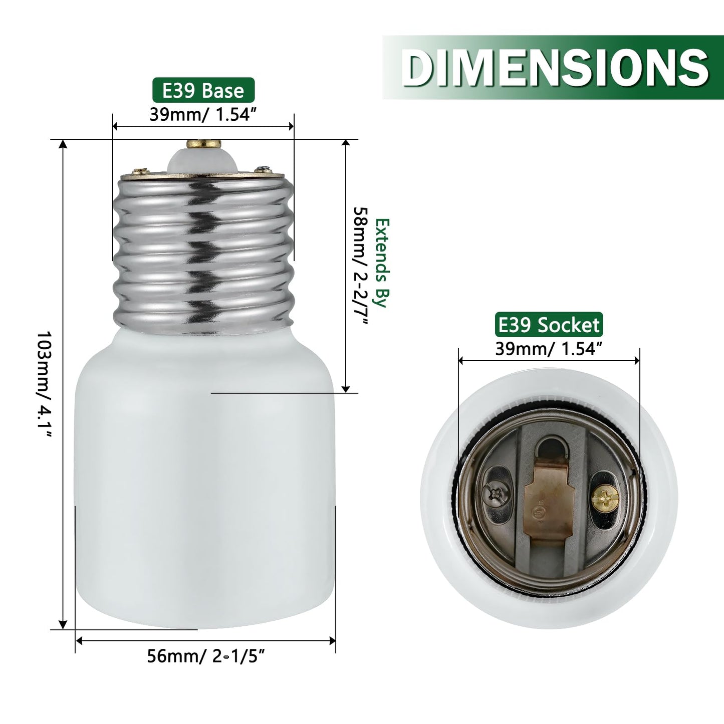 EMNOOTI Porcelain Mogul Socket Extender,Mogul Base E39 Socket Extensions Adapter, E39 to E39 Screw Mogul Base LED Fluorescent Incandescent Lamp Holder Adapter 1500W 600V (10-Pack)