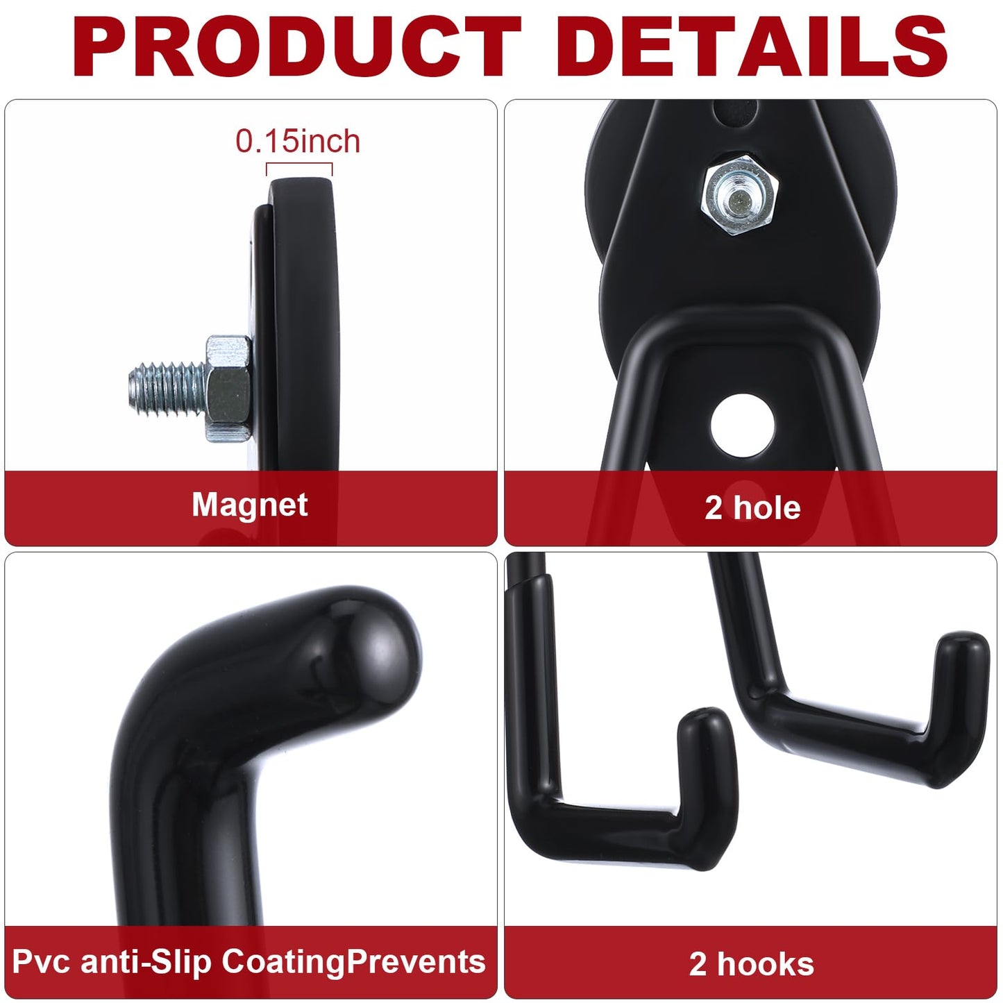 Landhoow 10 Pcs Large Magnetic Hooks Heavy Duty Garage Magnet Hooks Strong Storage Utility Magnetic Hangers with Anti Slip Rubber Coating for Indoor and Outdoor Hanging (Black)