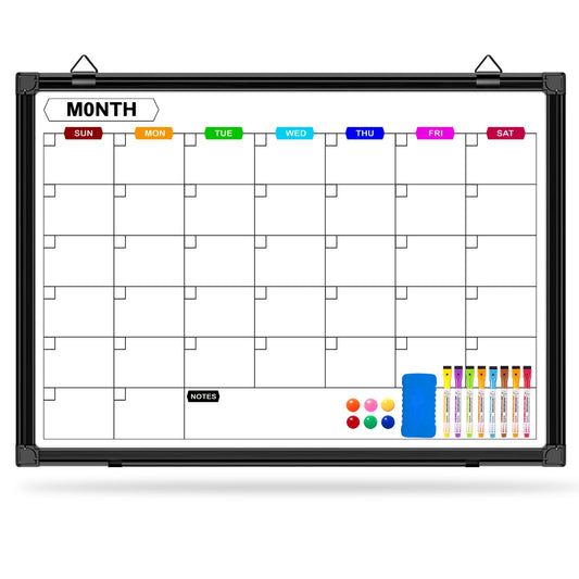 CALENBO Calendar Whiteboard for Wall 24" x 18", Monthly White Board Calendar Dry Erase with Black Aluminum Frame, Dry Erase Board for Office Home and School
