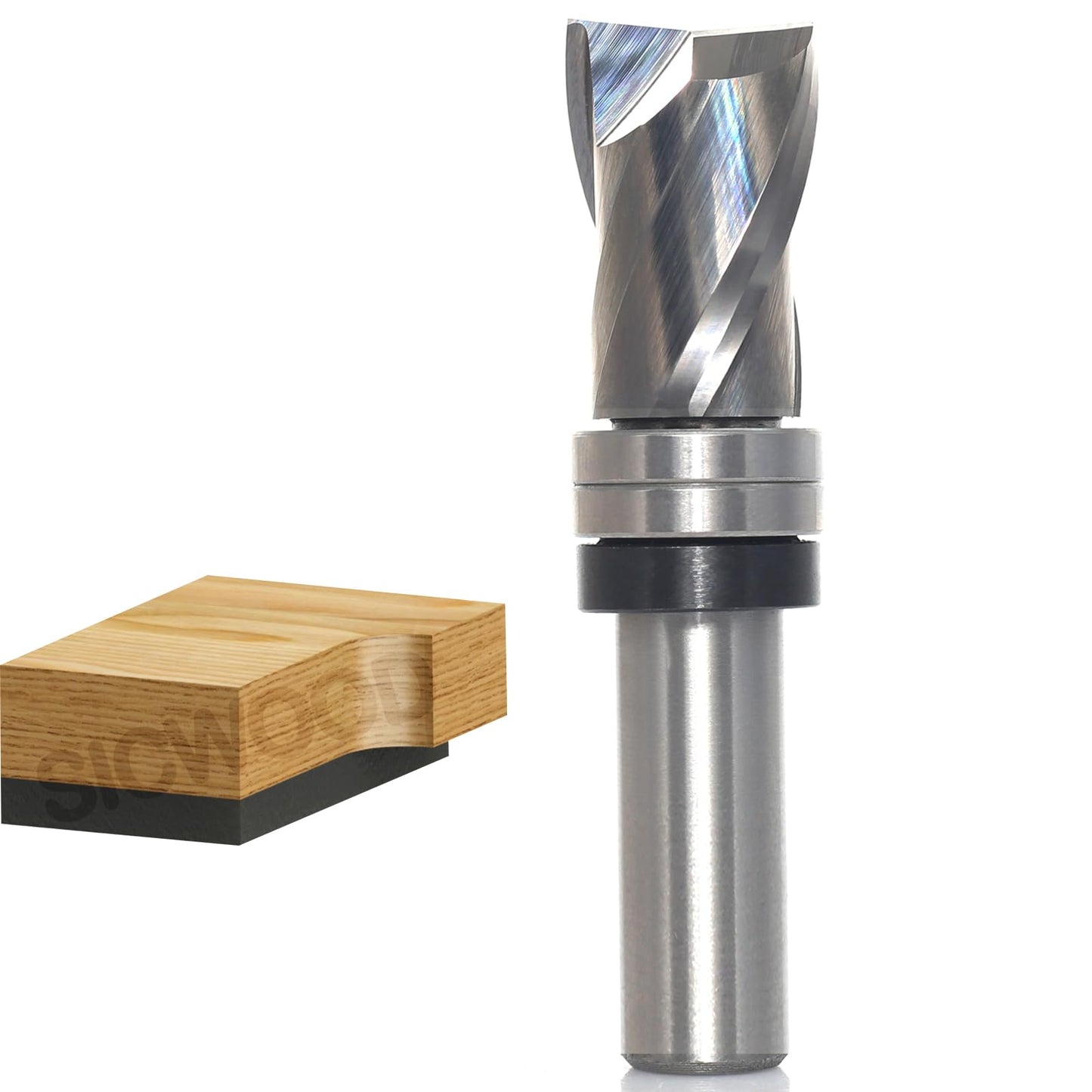 SICWOOD Top Bearing Flush Trim Router Bit 1/2 Inch Shank - Up-Cut 3/4" Cutting Dia, 1- 3/16" Cut Height, Carbide Spiral Pattern Template Flush Cut Router Bit, for Wood Trimming