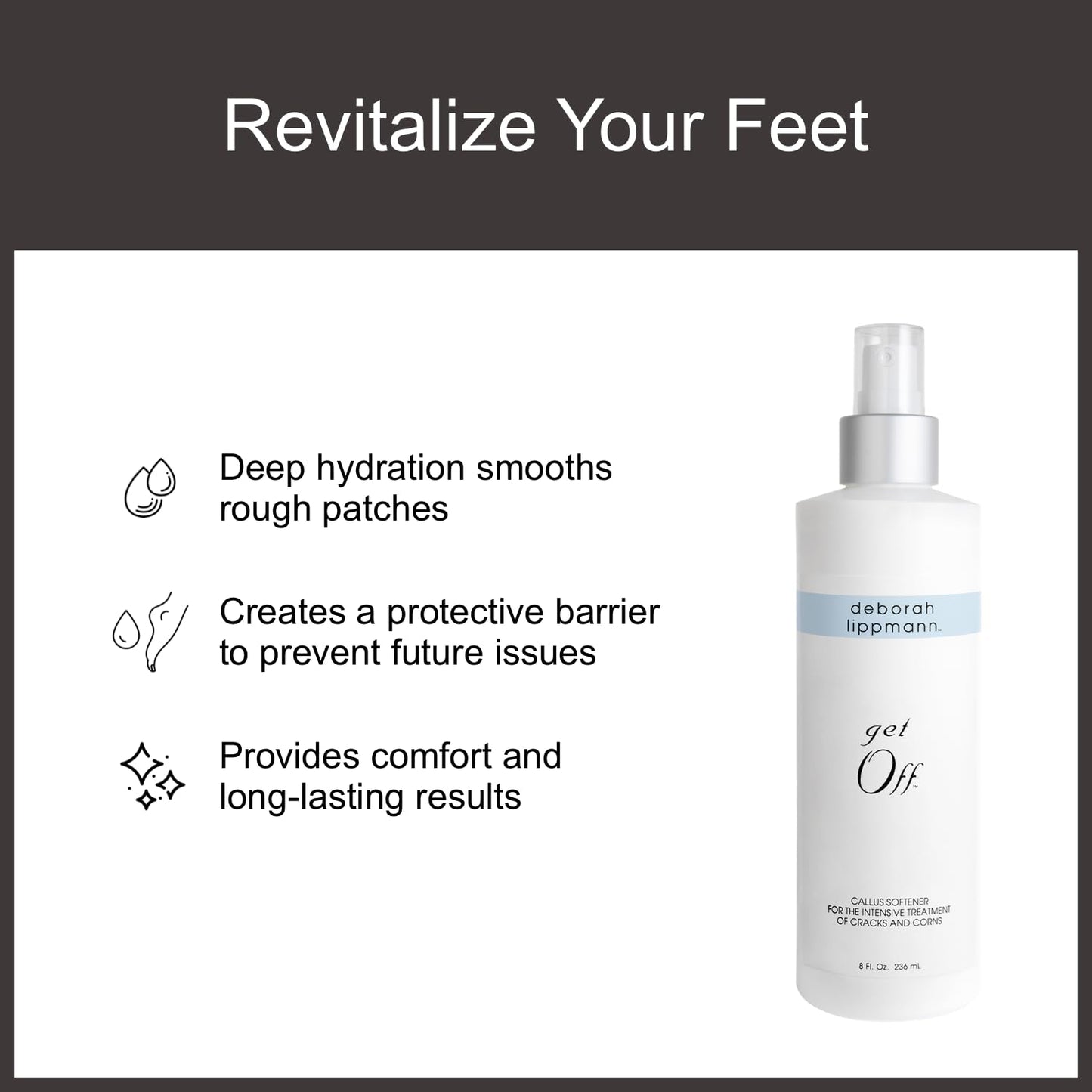 Deborah Lippmann Pro Size Foot Exfoliator Spray | Callus Softener for Dry Cracked Feet & Heels, Moisturizing Protective Barrier for Smooth Skin | 8 Fl. Oz.