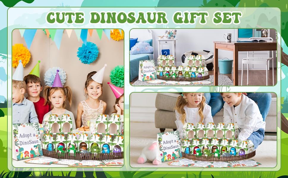 Gaiaring 38 Pcs Adopt a Dinosaur Pet Party Favors Include 12 Mini Plush Dinosaur 12 Foldable Boxes 12 Adopt Dinosaur Cards 1 Adopt Sign 1 Adopt Fence for Adopt A Pet Party