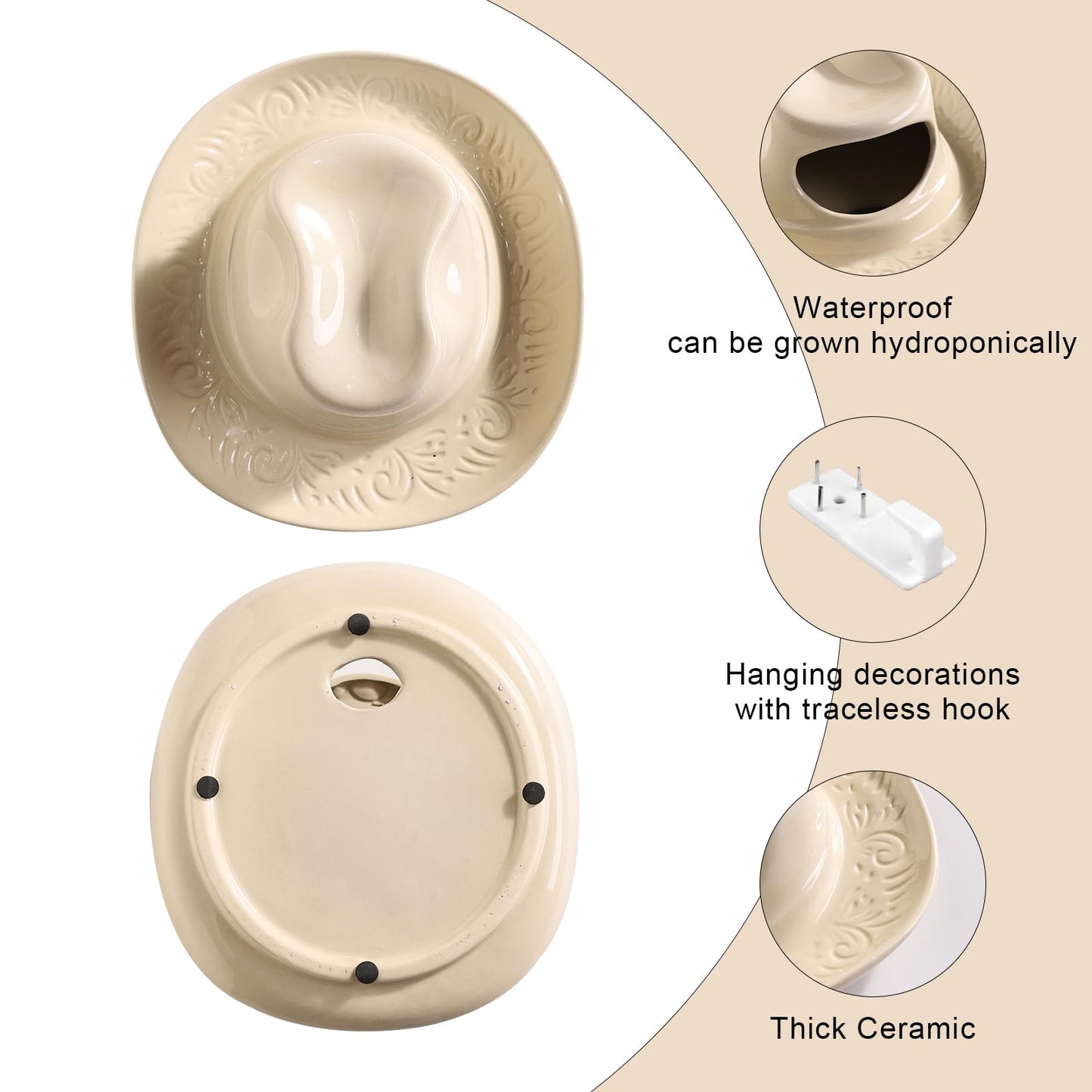 Hanging Wall planters for Indoor Plants, Ceramic Cowboy Wall vases for Flowers, for Bathroom, Living Room, Office, and Home Decor. Medium