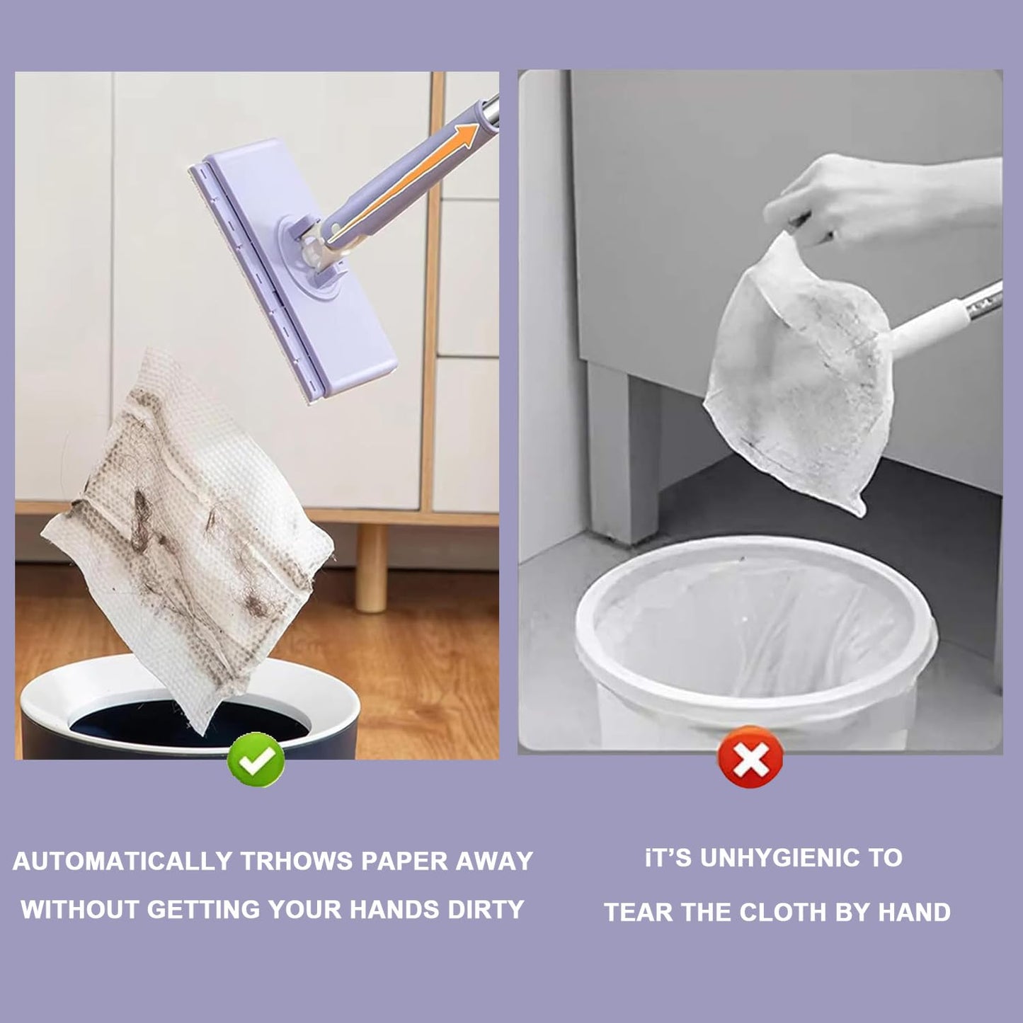 Zero Touch Mini Mops,Lazy mop Automatic gripping with Hands Free Push Pull Handle,Retractable Disposable Dust Mops for Multi Cleaning(37.4in + 10*Cloth)