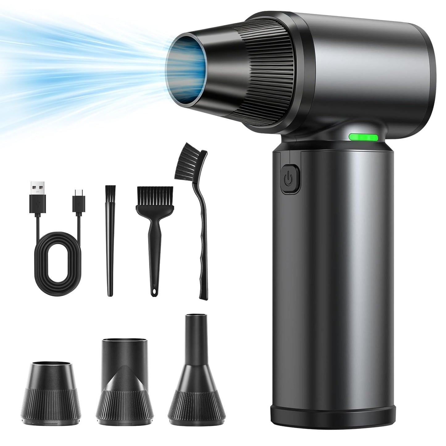 Compressed Air Duster - 180000RPM Super Power Electric Air Duster, 3-Speed Adjustable Rechargeable Cordless Air Blower with LED Light, Dust Blower for Computer, Keyboard, Outdoor, Car and House