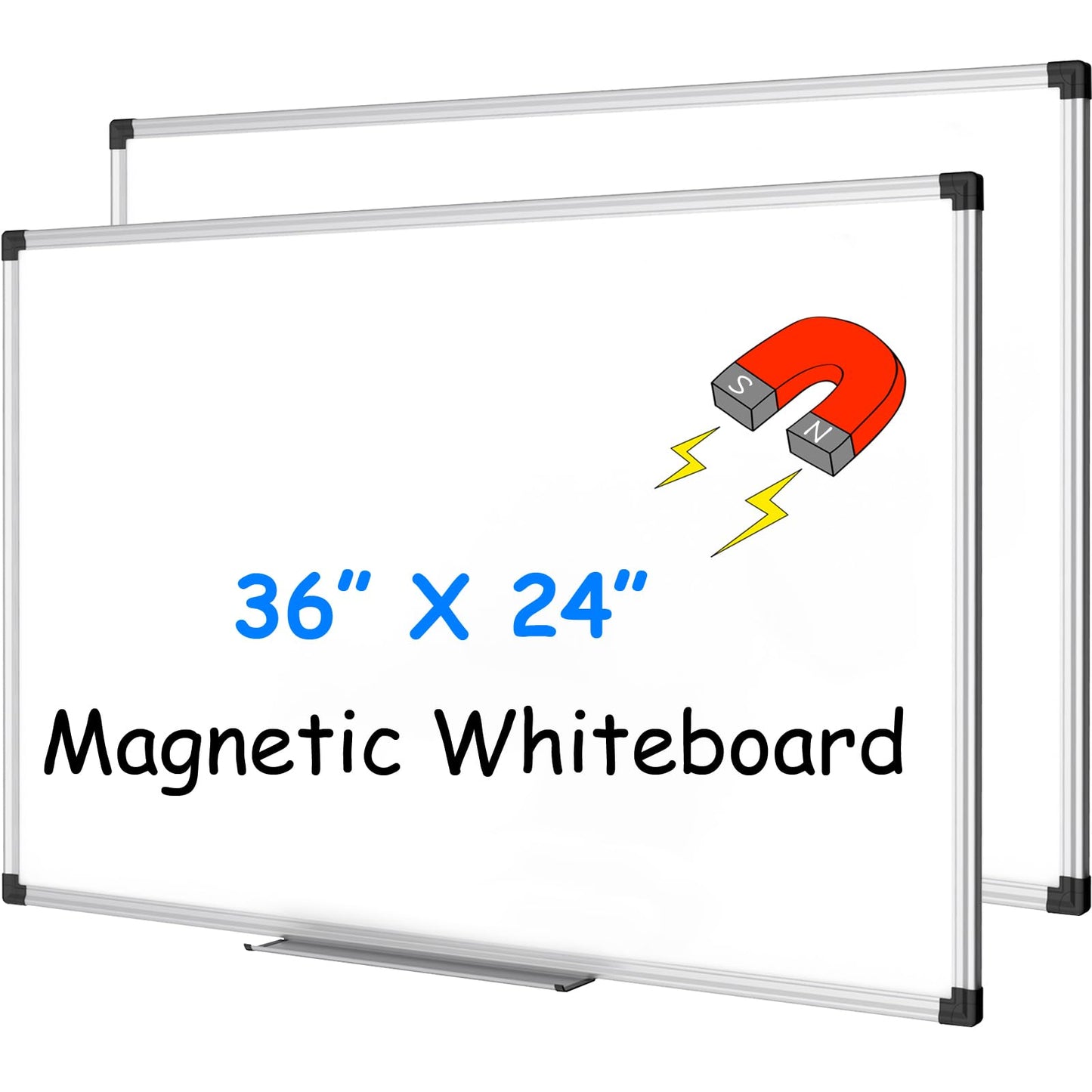XBoard Magnetic Dry Erase Board 36 x 24 Inch, 3' x 2' White Board for Wall | Silver Aluminum Frame Presentation Board for Home Office Classroom (Pack of 2)