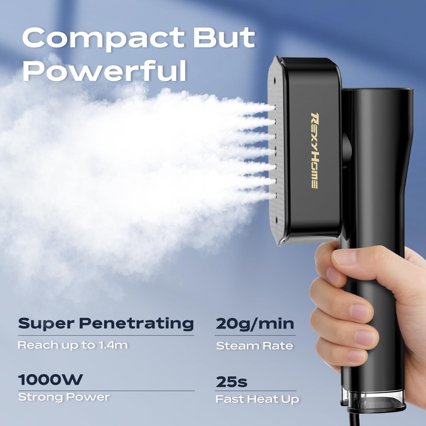 REXYHOME Travel Steamer for Clothes: 1000W Powerful Clothes Steamer & Iron 2 In 1, Fast Heat Up with 4 Modes, Portable Handheld Garment Steamer, Quick Wrinkle Removal for Home & Travel, 110-120V