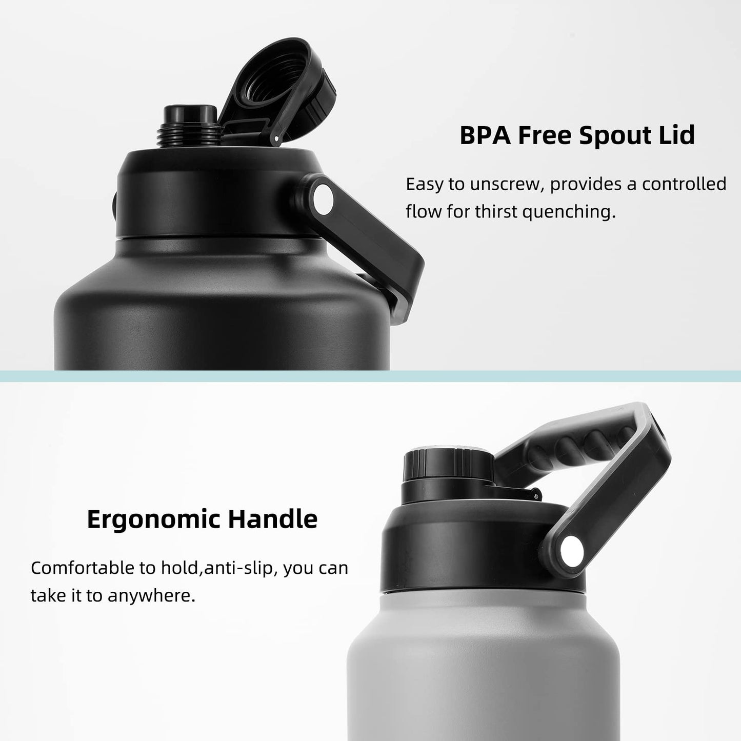 BJPKPK One Gallon(128 oz) Insulated Water Bottle, Dishwasher Safe Stainless Steel Jug, BPA Free Jug with Ergonomic Handle & Anti-slip Bottom, Large Water Bottle,Stainless Steel