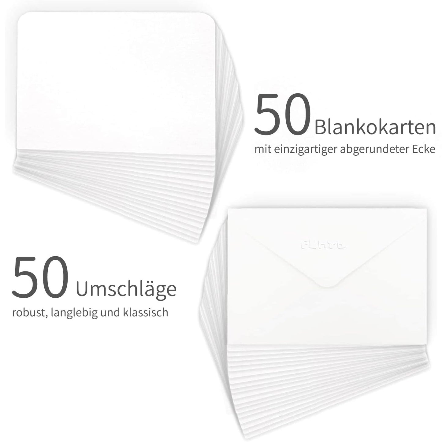 Funto Blank Watercolour Paper Cards and Envelopes, 50 Cards, 5''x7'', 140lb/300gsm, White, Acid-Free, Heavyweight Paper for Watercolor Painting, Invitations, Thank You Notes, Greeting Cards