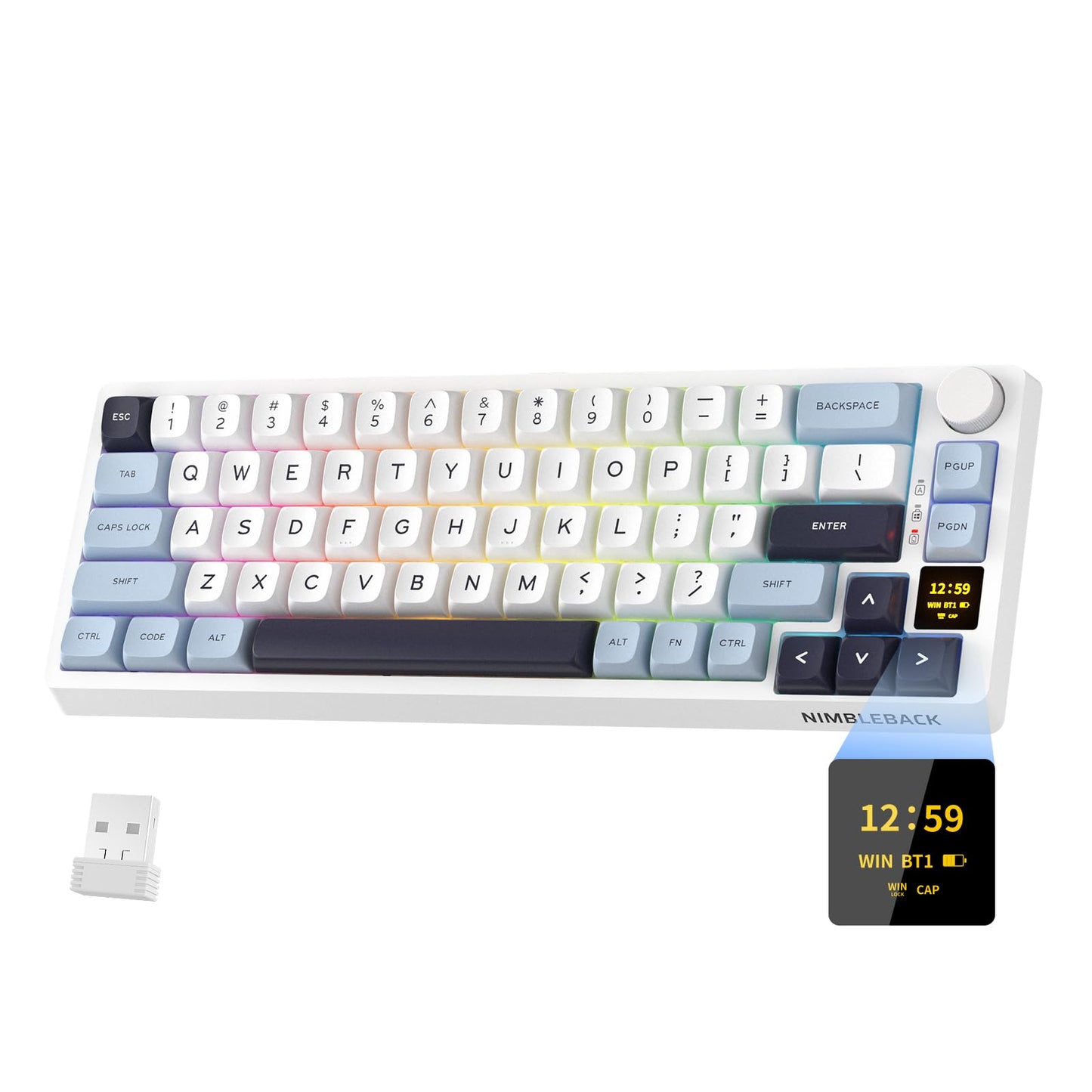 LTC Nimbleback NB682 PRO 65% Wireless Mechanical Keyboard w/Display Screen & Knob, 2.4G/ BT/USB-C Wired RGB 68 Keys Gaming Keyboard, 5-Layer Dampener, Hot Swap PCB, Software Support, Linear Switch