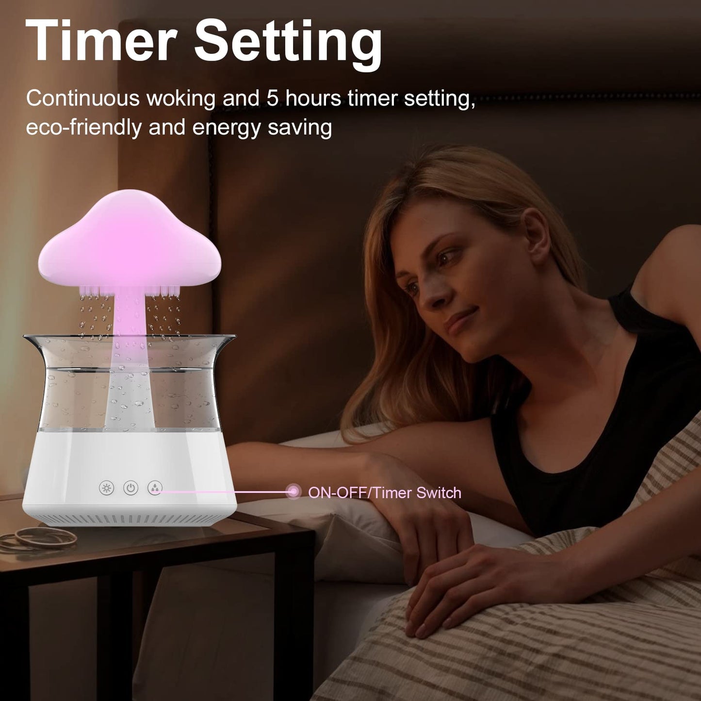 Cloud Rain Humidifier for bedroom with Soothing Rain Sounds - Bedroom Sleep Aid, Waterfall Night Light, Mushroom Design Air Moisturizer for bedroom and living room (White)