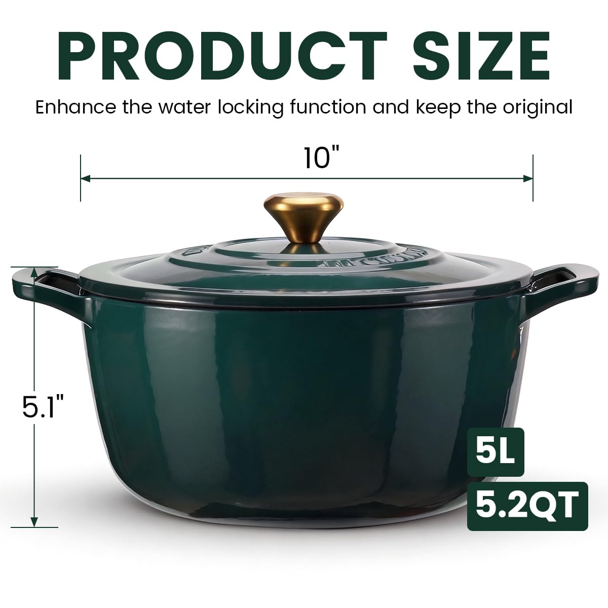 Cast Iron Dutch Oven with Lid - JINCHUFURI Enameled Cast Iron Dutchs Oven 5 Qt enamel dutch ovens Pot Heavy-Duty Cookware for Sourdough Bread Baking,Stews, Roasting,Braising(Green)