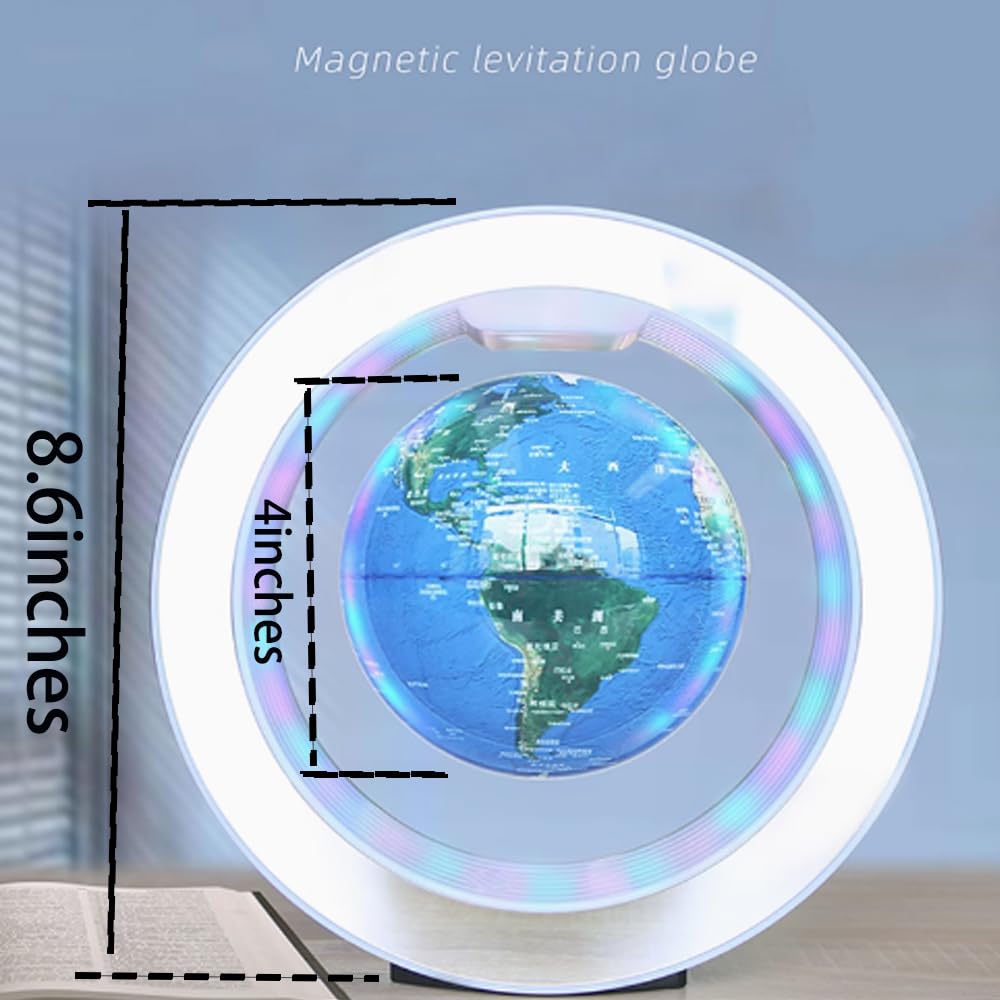 Magnetic Floating Globe, Magnetic Levitating with LED Light O Shape Frame Self-rotating Desk Gadget Decor Floating Globes World, 4inch (Light Blue)