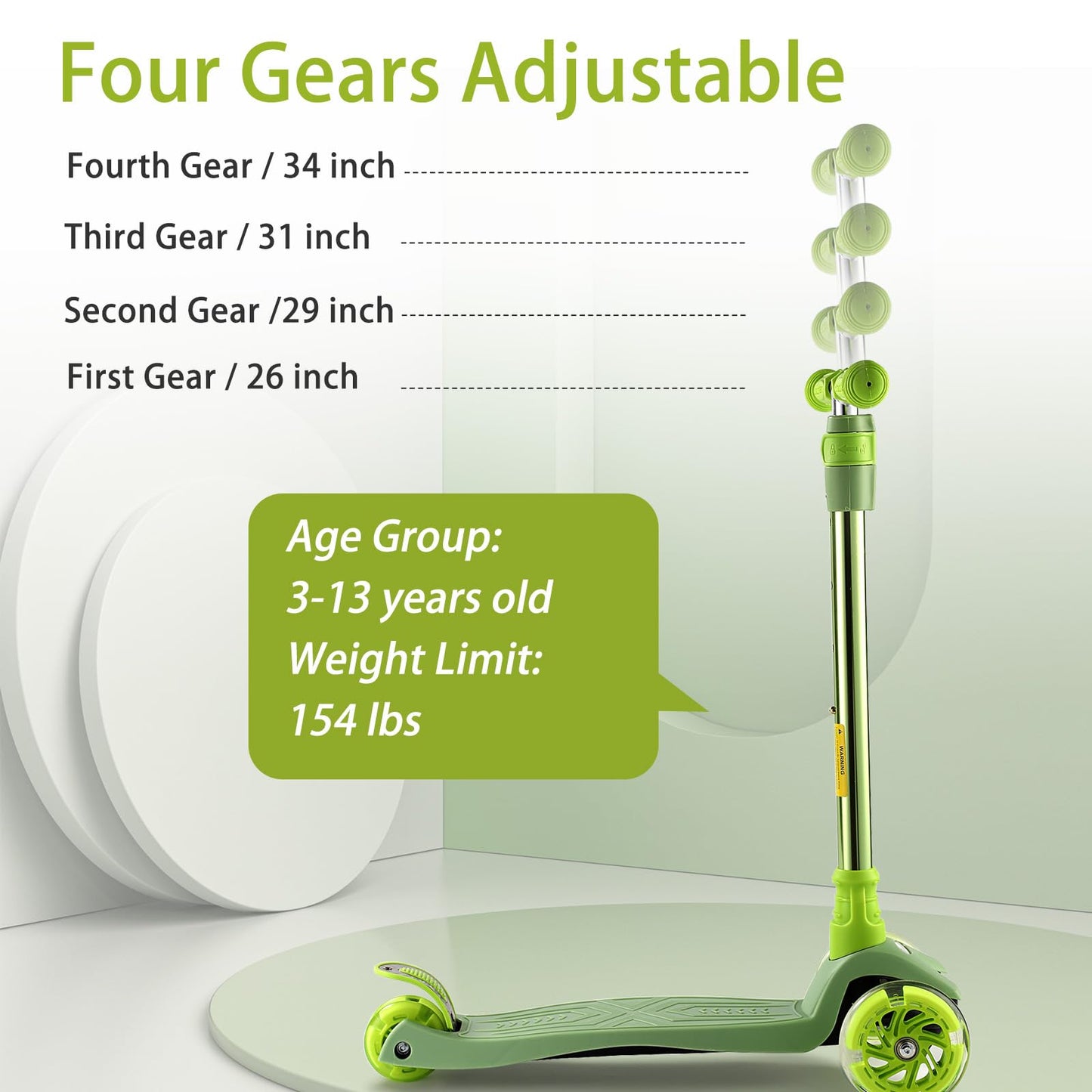 3 Wheel Scooter for Kids Ages 6-12,Kids Scooter with Light Up Wheels, Sturdy Deck Design, and 4 Height Adjustable Suitable for Kid Ages 3-12