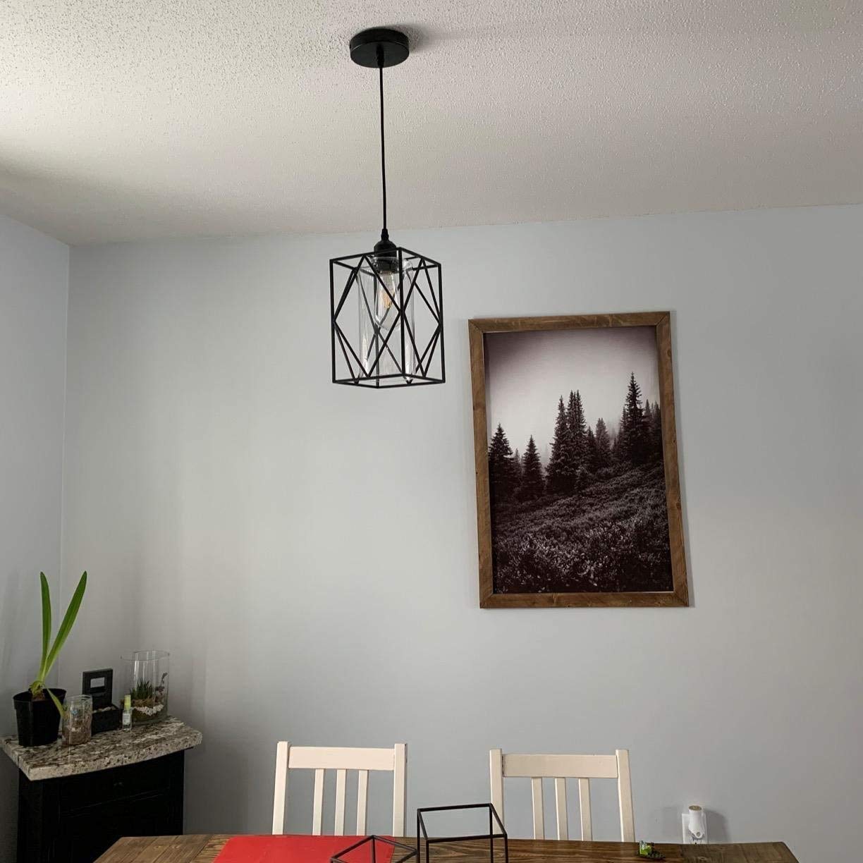 HMVPL Farmhouse Pendant Light Fixtures, Set of 2 Black Farmhouse Hanging Chandelier Lights with Glass Shade, Mini Industrial Ceiling Lamp for Kitchen Island Dining Room Over Sink Hallway Bedroom