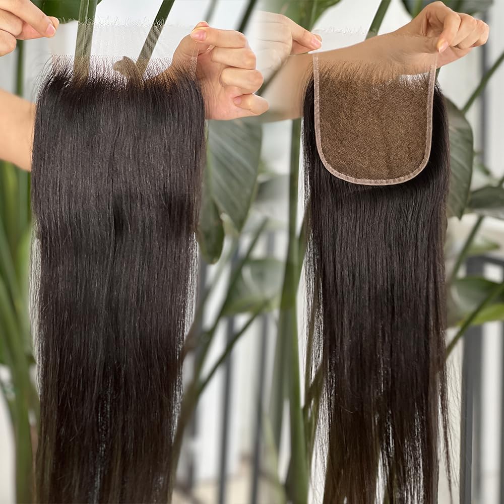 MEODI 5x5 Skinlike HD Lace Closure Only, Pre-plucked Bleached Small Knot Ultra-thin Invisible Swiss HD Lace Straight Human Hair 16 Inch