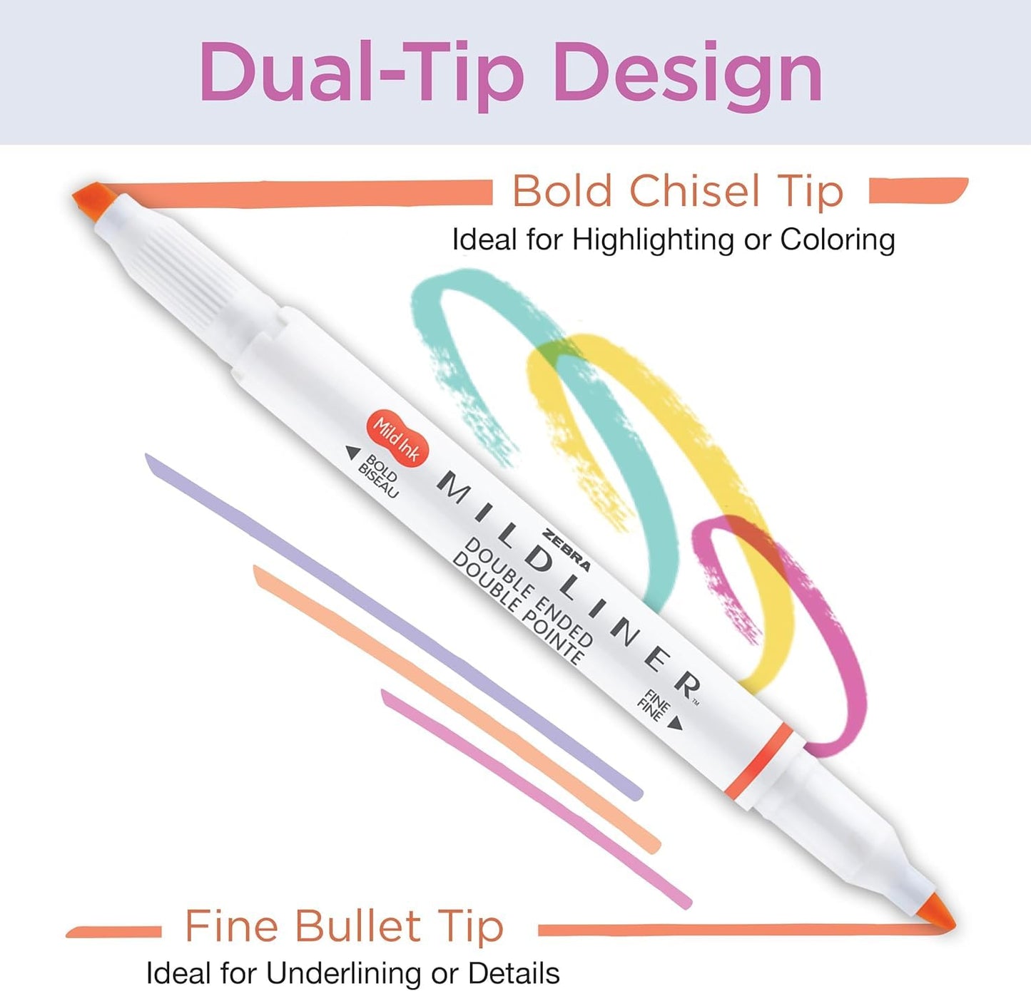 Zebra Pen Mildliner Dual-Tip Highlighter Set, Broad and Fine Tips, No Bleed, Ideal for Bible Highlighting, Journaling, School and Office Supplies, Assorted Ink in Carrying Case, 25-Pack (78025)