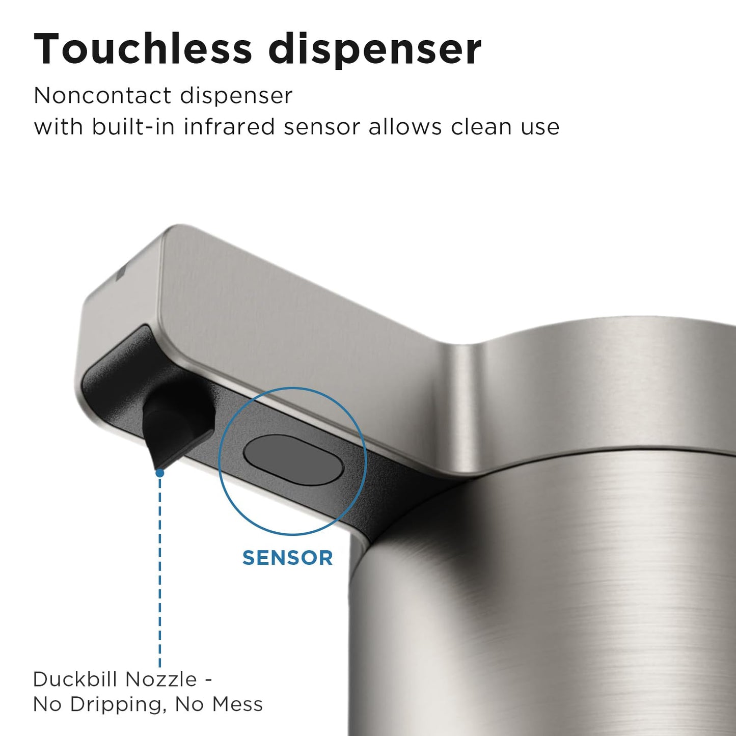 Newise Automatic Soap Dispenser - 9 oz, Rechargeable Touchless Liquid Soap for Kitchen and Bathroom with 3 Adjustable Dispensing Modes, Stainless Steel