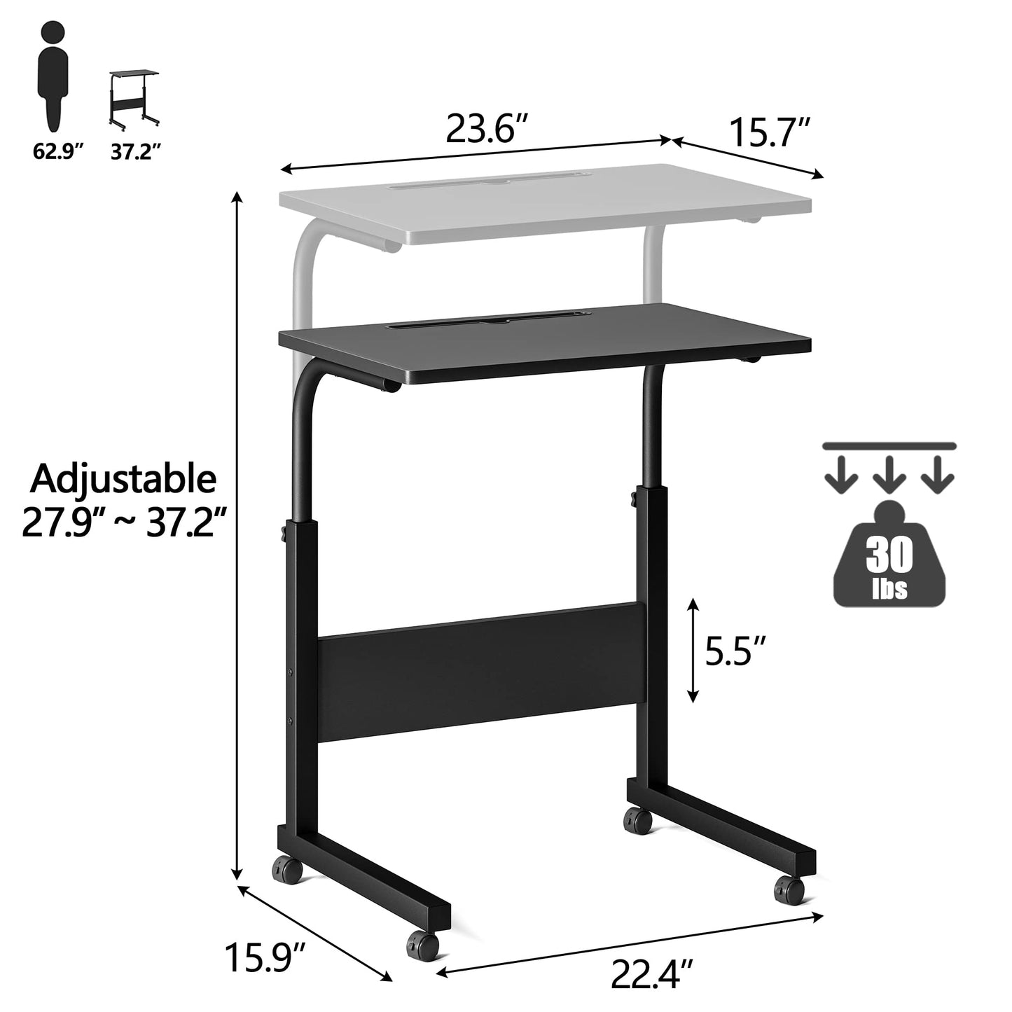 Klvied Small Standing Desk Adjustable Height, Portable Treadmill Desk, Mobile Table Ideal for Laptops and Tablets, Black