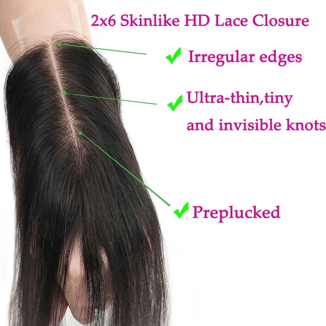 2x6 Human Hair HD Transparent Lace Closure Body Wave Skinlike 20inch 100% Virgin 2x6 Human Hair Middle Part Kim K Closure Brazilian 2x6 Body Wave HD Closure Natural Black glueless pre plucked bleached